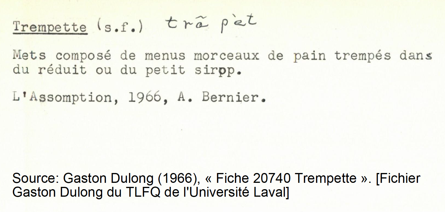Fiche 20740 Trempette, du Fichier Gaston Dulong du TLFQ de l'Université Laval.