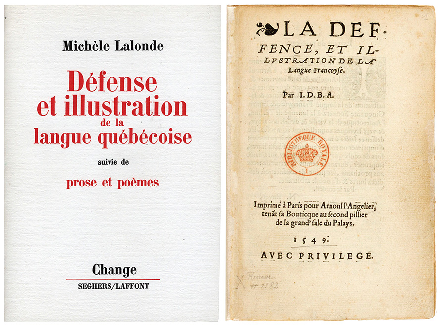 Illustrations : couverture des œuvres de Michèle Lalonde (à gauche) et de Joachim Du Bellay (à droite)